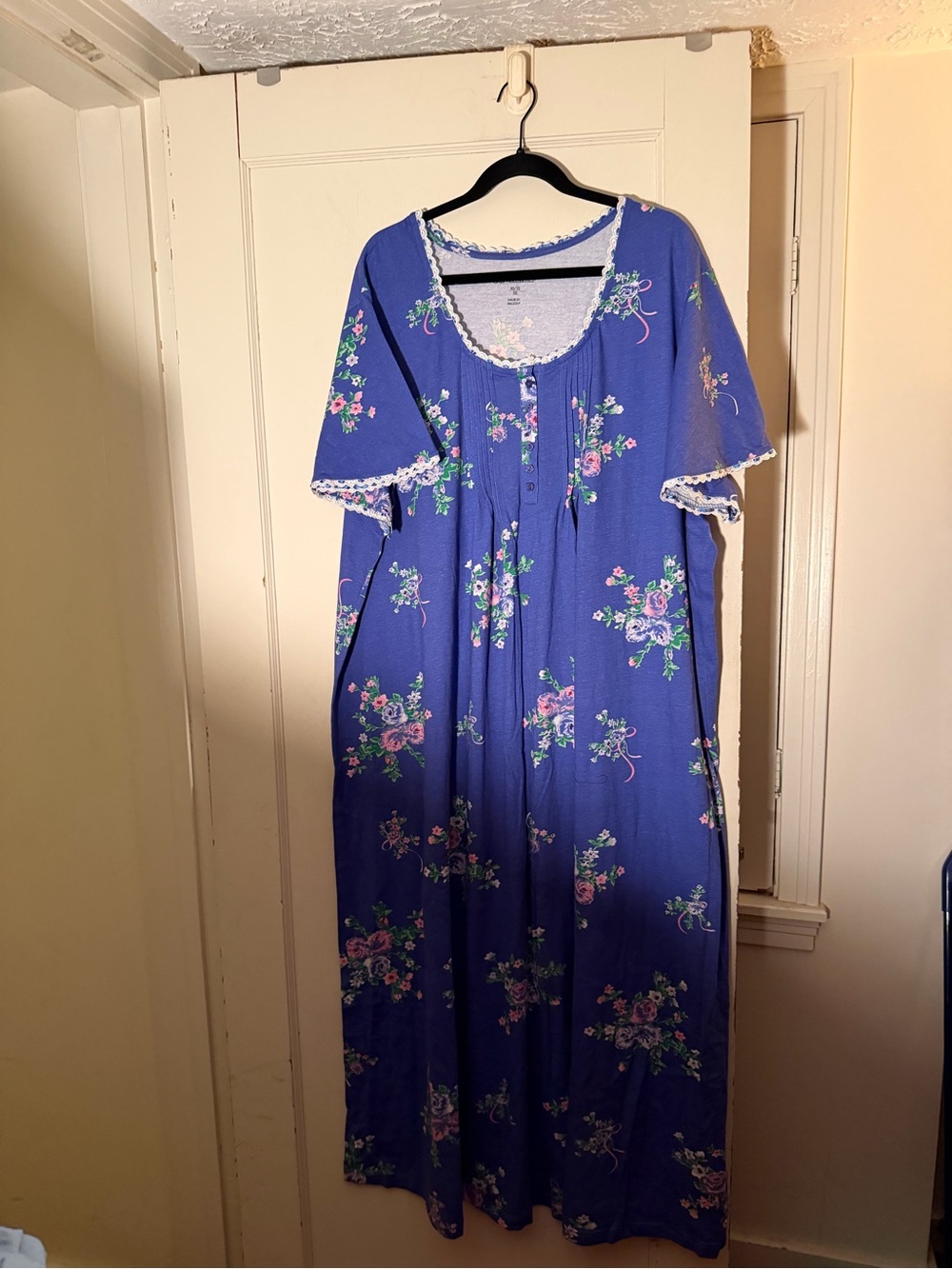 Only Necessities Floral Scoop-Neck Nightgown in Royal Blue